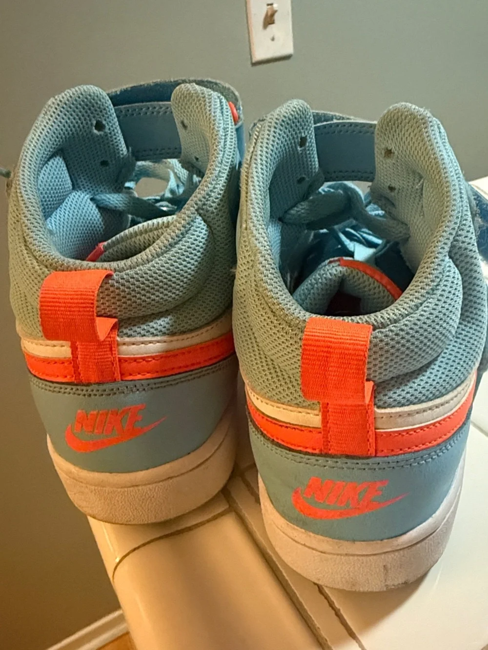 Nike Kids High-Top Sneakers in Sky Blue and Bright Orange